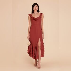 Birdy Grey Ginny Dress Chiffon Formal Prom Bridesmaid Spice Ruffle Large NWT